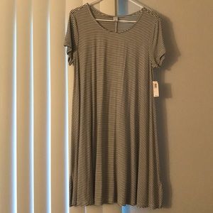 Black and white striped soft swing dress.